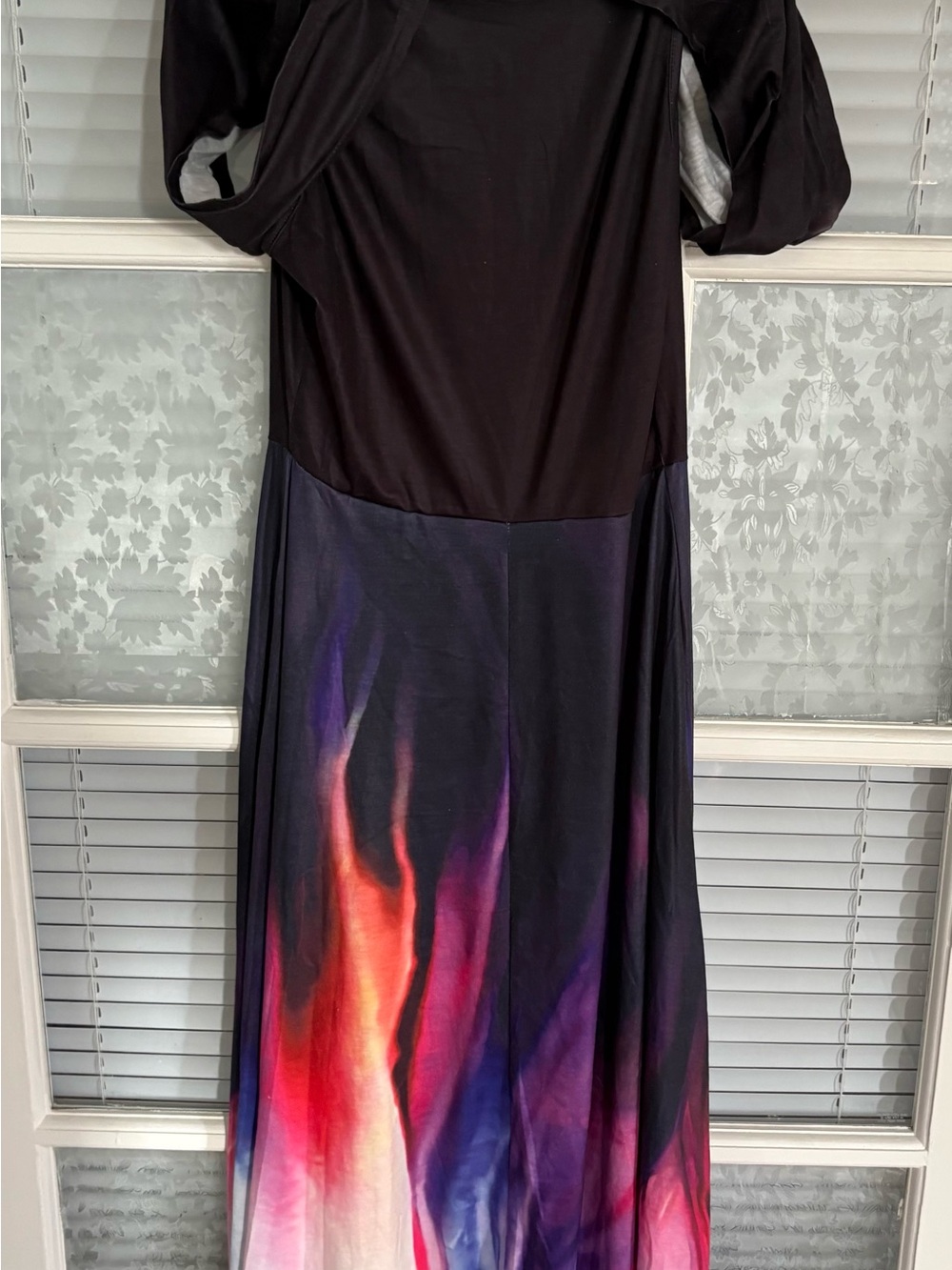Black Maxi Dress with Vibrant Sunset Print